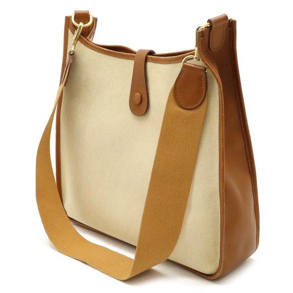 HERMES Evelyn I 1 PM Shoulder Bag Toile H Leather Light Brown Z Stamp - Picture 3 of 10